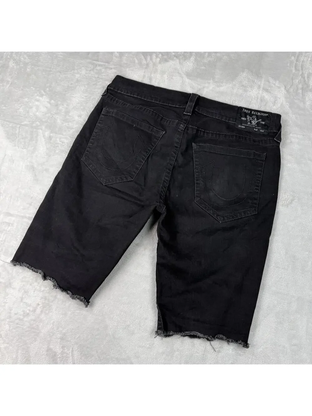 True Religion Ricky Shorts Black Cut Off Denim No Flap Size 38 Jorts Streetwear